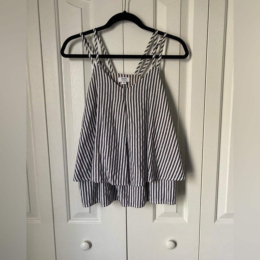 CROWN AND IVY FLOWY BLUE AND WHITE STRIPED TANK TOP - SMALL